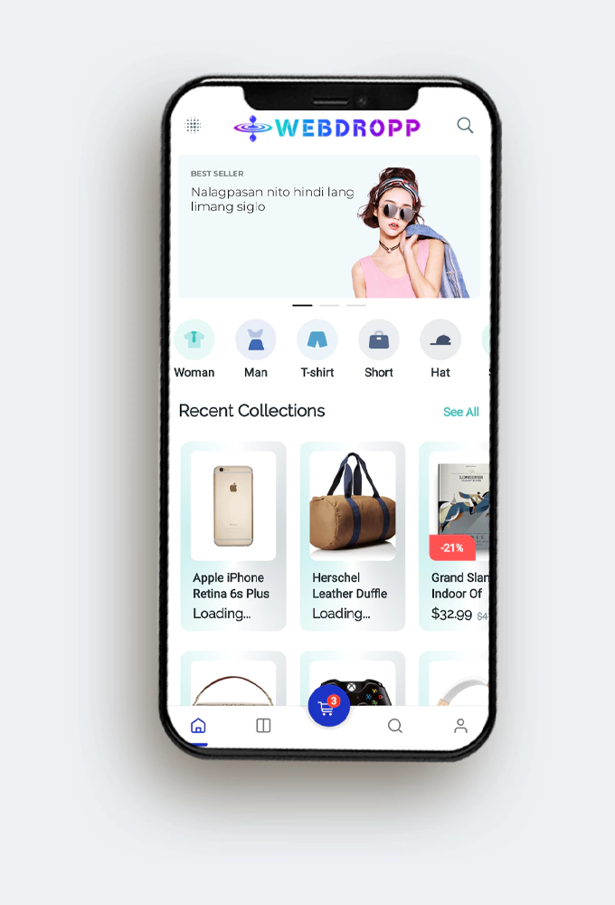 Ecommerce Mobile app Screen Shot Home Page White